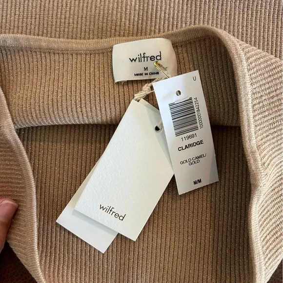 Aritzia Wilfred Clairidge Gold Metallic Ribbed Knit Top - Picture 5 of 5